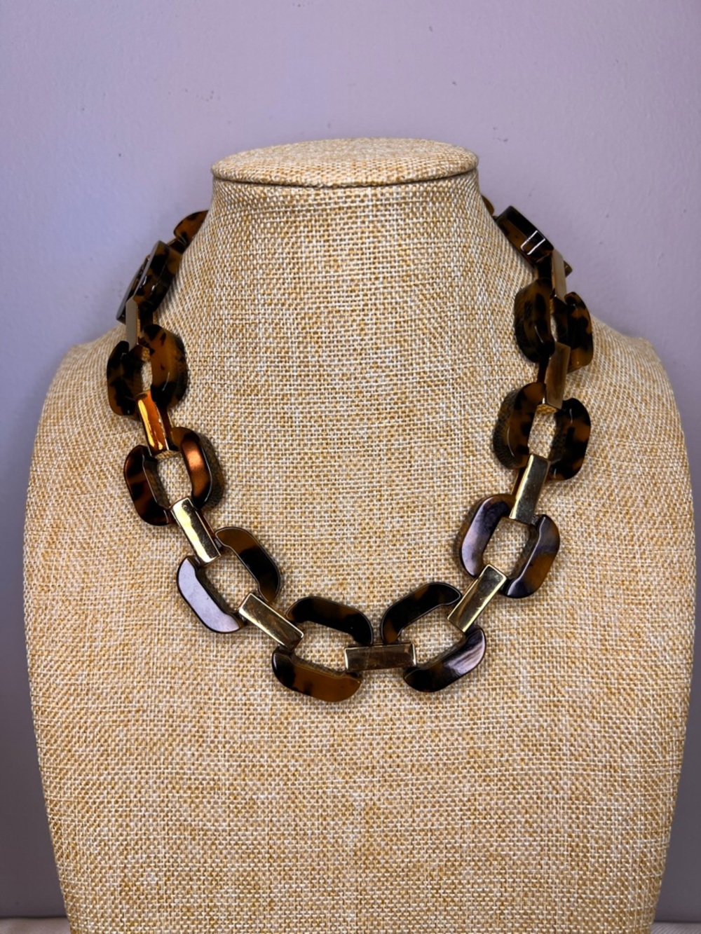 J. CREW Lucite Tortoise with Gold Tone Chain Link Necklace - Picture 3 of 7